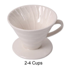 Load image into Gallery viewer, Ceramic Coffee Dripper Engine V60 Style Coffee Drip Filter Cup Permanent Pour Over Coffee Maker with Separate Stand for 1-4 Cups