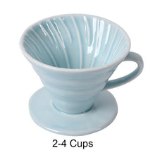 Load image into Gallery viewer, Ceramic Coffee Dripper Engine V60 Style Coffee Drip Filter Cup Permanent Pour Over Coffee Maker with Separate Stand for 1-4 Cups
